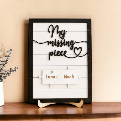 Personalized My Missing Piece Couple Wooden Sign Valentine's Day Anniversary Gift For Couple