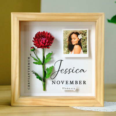 Personalized Birth Month Flower Wooden Frame For Mother's Day Gift
