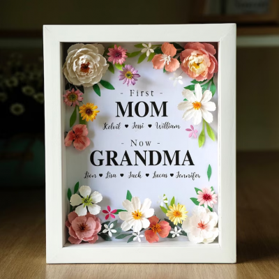 Personalized First Mom Now Grandma Flower Frame For Mother's Day Gift