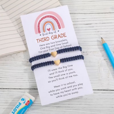 First Day of Third Grade School Bracelet Matching Bracelets Heart Bracelets