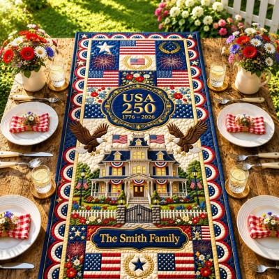 Personalized Patriotic Table Runner for Family Dining Room Holiday Table Decor