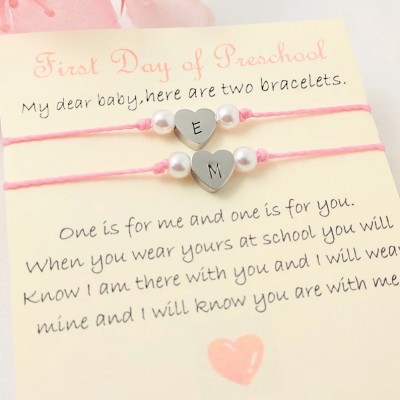 First Day of Preschool School Bracelet Matching Bracelets Heart Bracelets