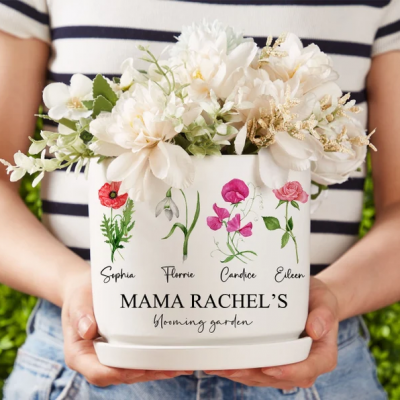 Custom Birth Month Flower Plant Pot Mom's Garden Plant Pot
