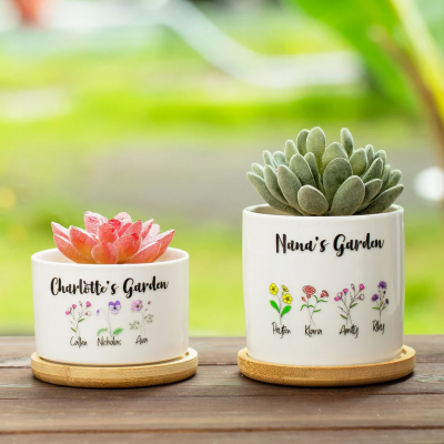 Custom Birth Month Flower Plant Pot Mom's Garden Plant Pot