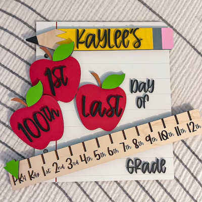 Personalized First/100th/Last Day of School Interchangeable Back to School Sign Prop For Kids Gift Ideas