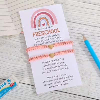 First Day of Preschool School Bracelet Matching Bracelets Heart Bracelets