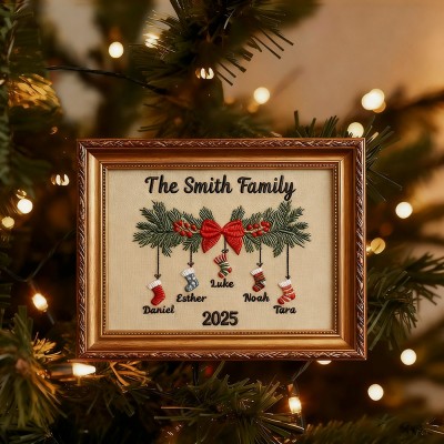 Personalized Embroidery Family Wood Frame Christmas Gift
