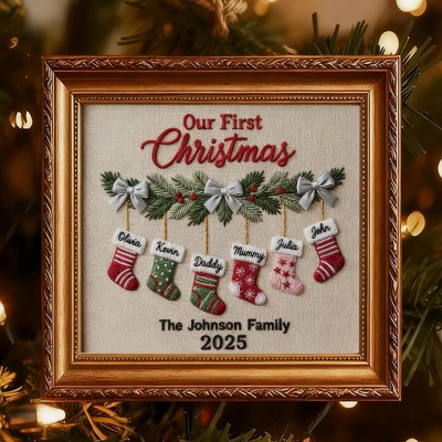 Personalized Embroidery Family Wood Frame Christmas Gift