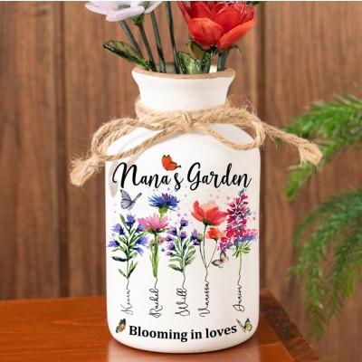 Personalized Family Garden Vase With Grandkids Name and Birth Month Flower For Mother's Day