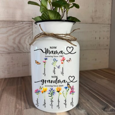 Personalized Grandma's Garden Vase With Grandkids Name and Birth Flowers For Mother's Day