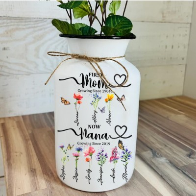 Personalized Grandma's Garden Vase With Grandkids Name and Birth Flowers For Mother's Day