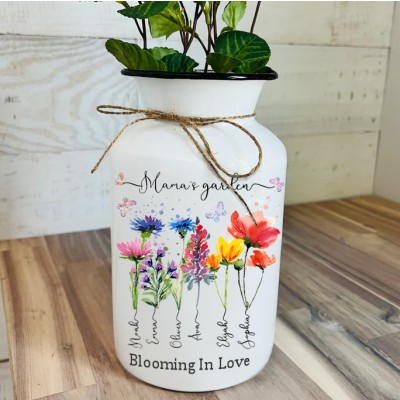 Personalized Family Garden Vase With Grandkids Name and Birth Month Flower For Mother's Day