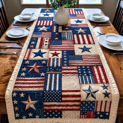 Patriotic Americana Quilted Table Runner for America 250th Anniversary Dining Room Decor