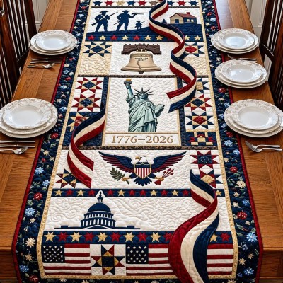 Patriotic Americana Quilted Table Runner for America 250th Anniversary Dining Room Decor