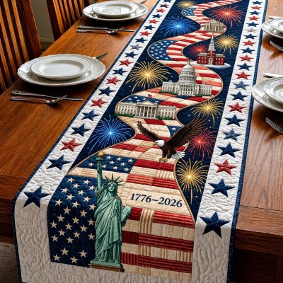 Patriotic Americana Quilted Table Runner for America 250th Anniversary Dining Room Decor