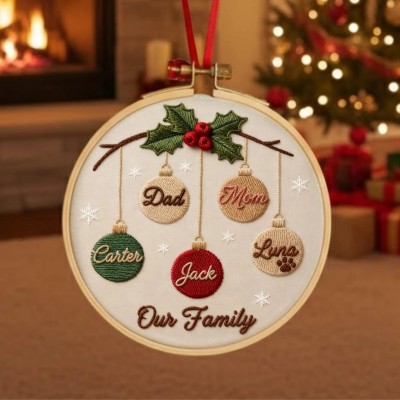 Personalized Family Ornament Christmas Embroidery Hoop