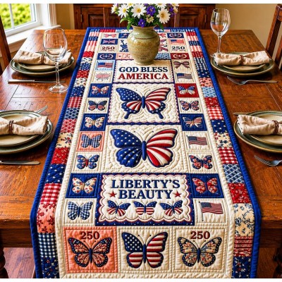 Patriotic Americana Quilted Table Runner for America 250th Anniversary Dining Room Decor