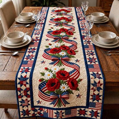 Patriotic Americana Quilted Table Runner for America 250th Anniversary Dining Room Decor