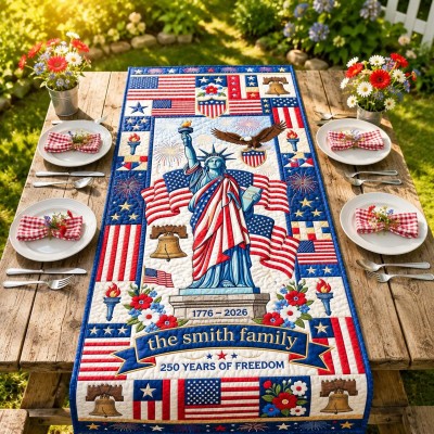 Personalized Patriotic Table Runner for Family Dining Room Holiday Table Decor