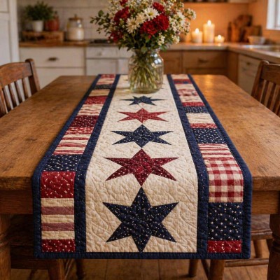 Patriotic Americana Quilted Table Runner for America 250th Anniversary Dining Room Decor
