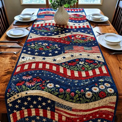 Patriotic Americana Quilted Table Runner for America 250th Anniversary Dining Room Decor
