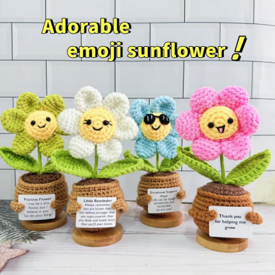 Cute Handmade Crochet Emoji Sunflowers Emotional Support Gift Set