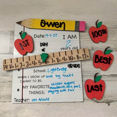 Personalized First/100th/Last Day of School Interchangeable Back to School Sign Prop For Kids Gift Ideas