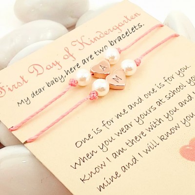 First Day of Kindergarten School Bracelet Matching Bracelets Heart Bracelets