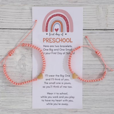 First Day of Preschool School Bracelet Matching Bracelets Heart Bracelets