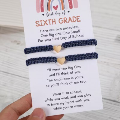 First Day of Sixth Grade School Bracelet Matching Bracelets Heart Bracelets
